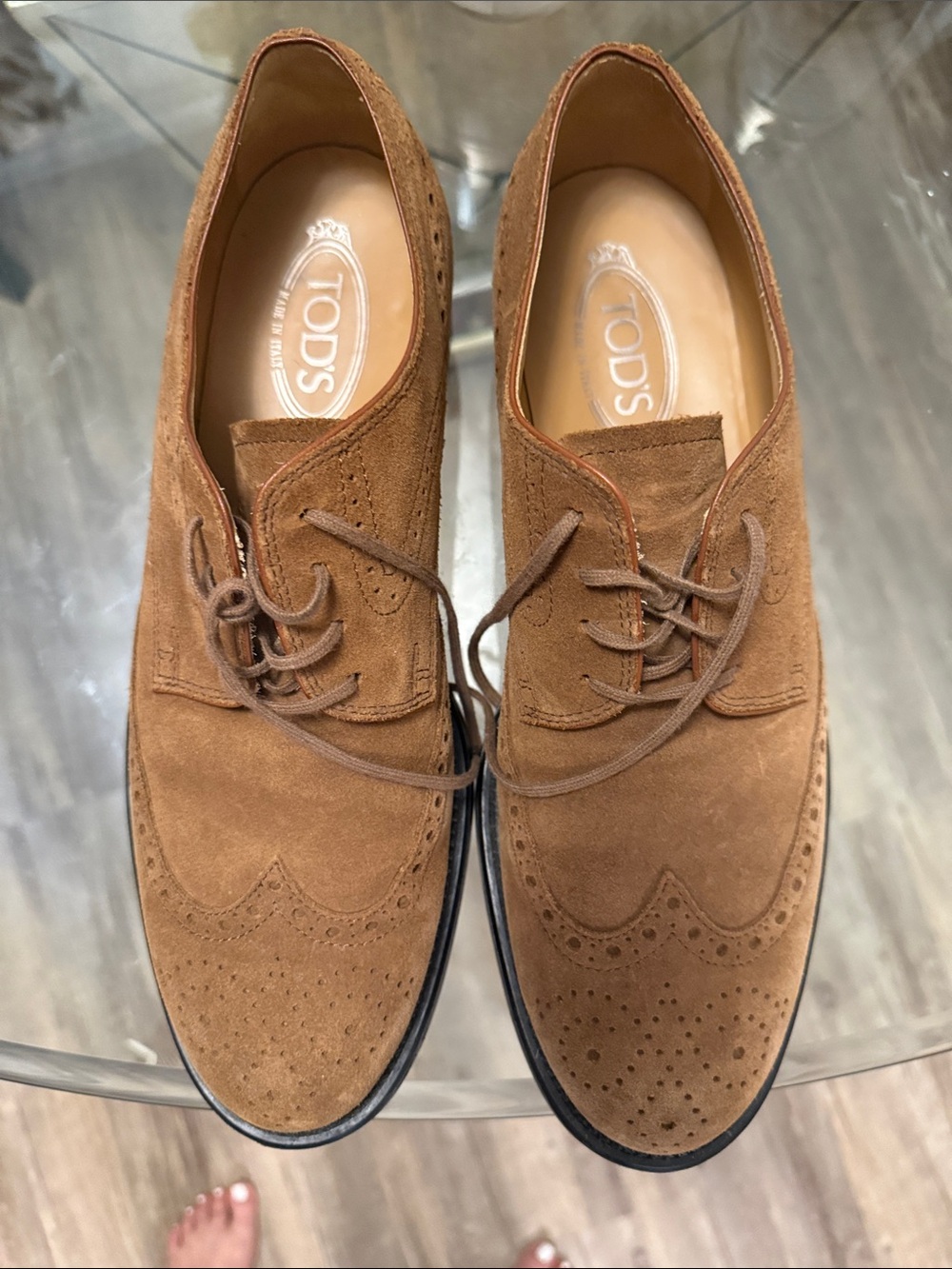 TOD'S Tan Suede Brogue Lace-Up Oxfords